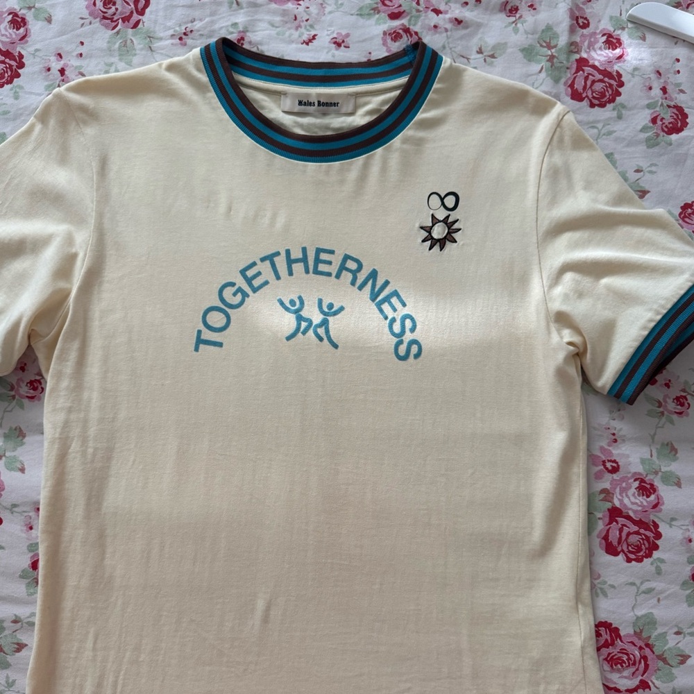 Wales Bonner Cream and Blue Togetherness Tee